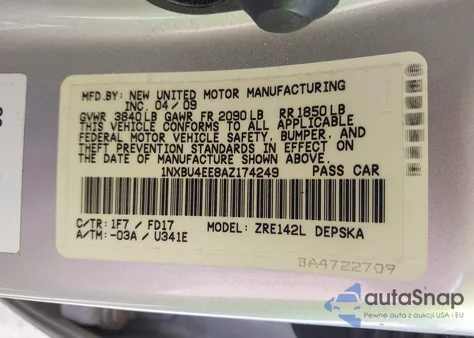 2010 Toyota Corolla S z USA, uszkodzony, nr VIN 1NXBU4EE8AZ174249